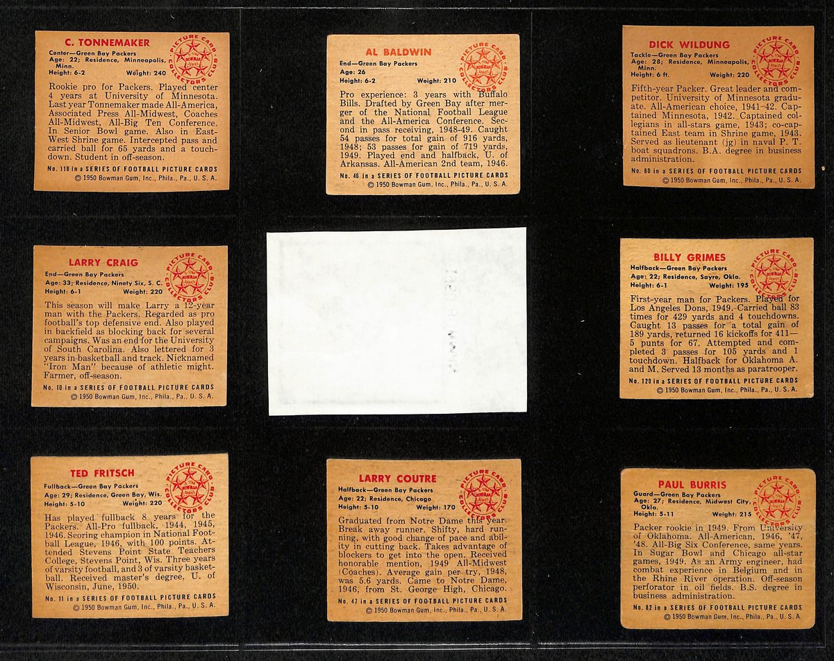 1950 Bowman Football Cards Green Bay Packers Partial Team Set (8) 200300