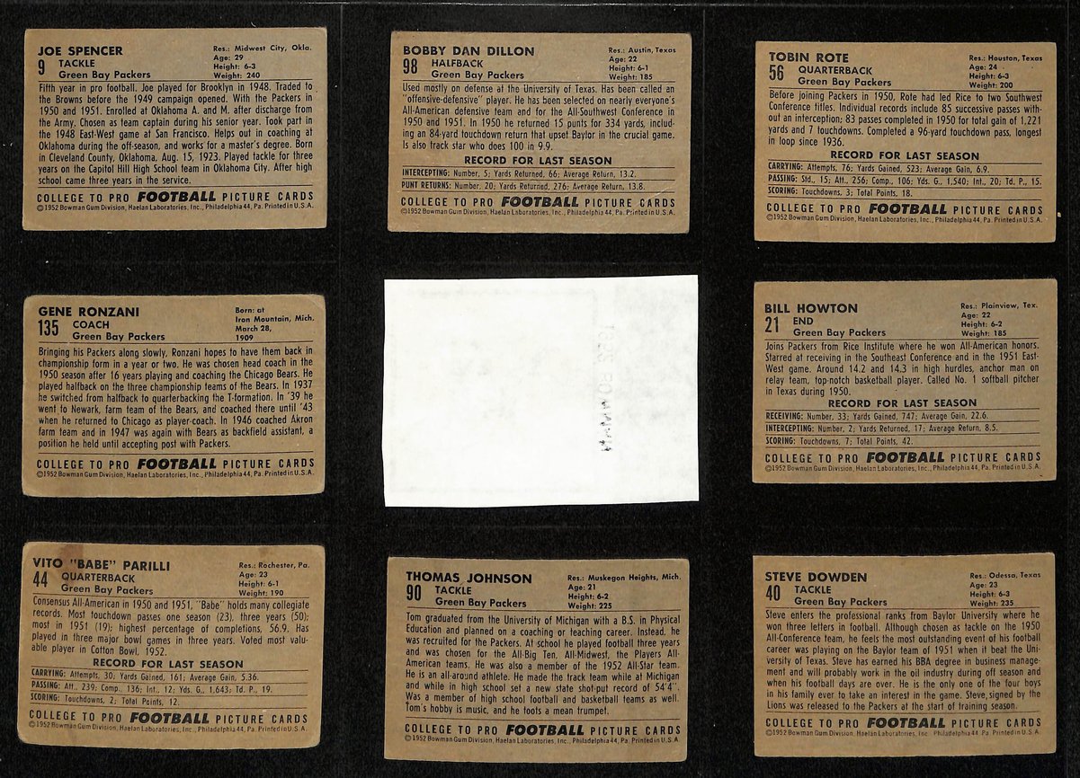 1952 Bowman Small Football Cards Green Bay Packers Partial Team Set (8) 200302