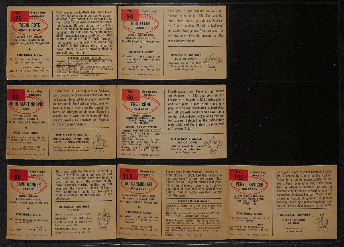 1954 Bowman Football Cards Green Bay Packers Complete Team Set (11) 200305