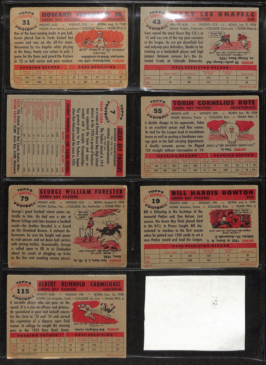 1956 TOPPS Football Cards Green Bay Packers Complete Team Set (10) 200307