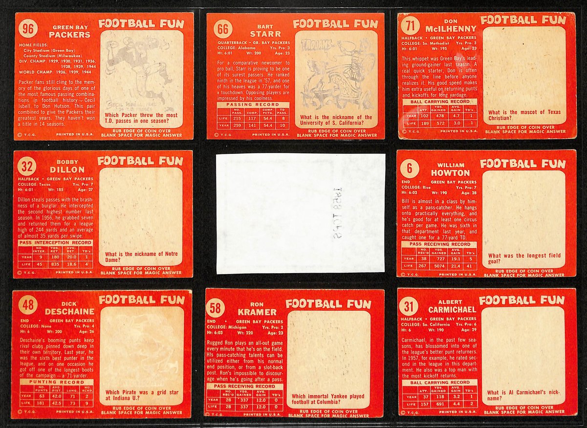 1958 TOPPS Football Cards Green Bay Packers Complete Team Set (11) 200309