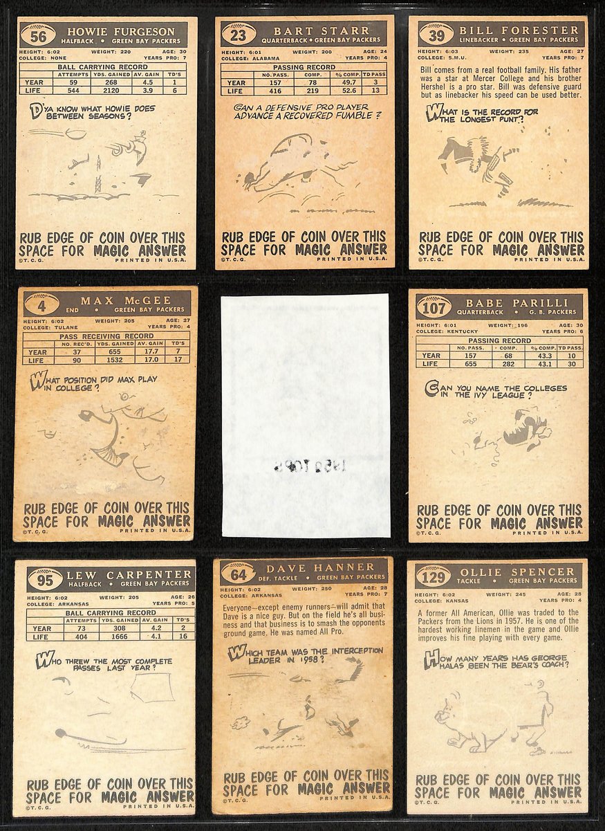 1959 TOPPS Football Cards Green Bay Packers Partial Team Set (15/16) 200310