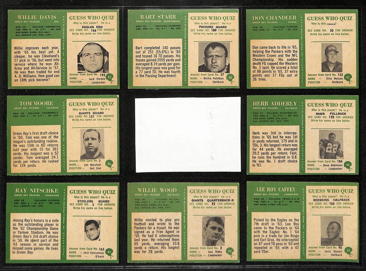 1966 Philadelphia Football Cards Green Bay Packers Complete Team Set (13) 200318