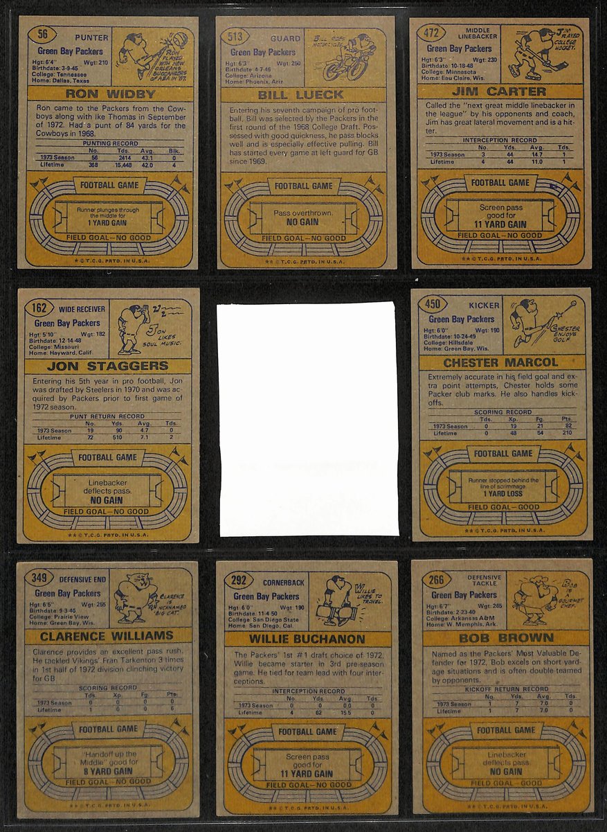 1974 TOPPS Football Cards Green Bay Packers Complete Team Set (22) 200325