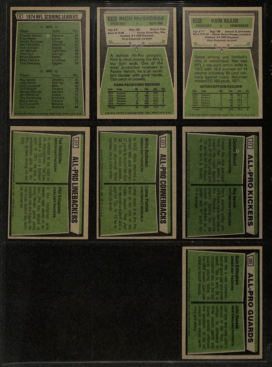 1975 TOPPS Football Cards Green Bay Packers Complete Team Set (24) 200326