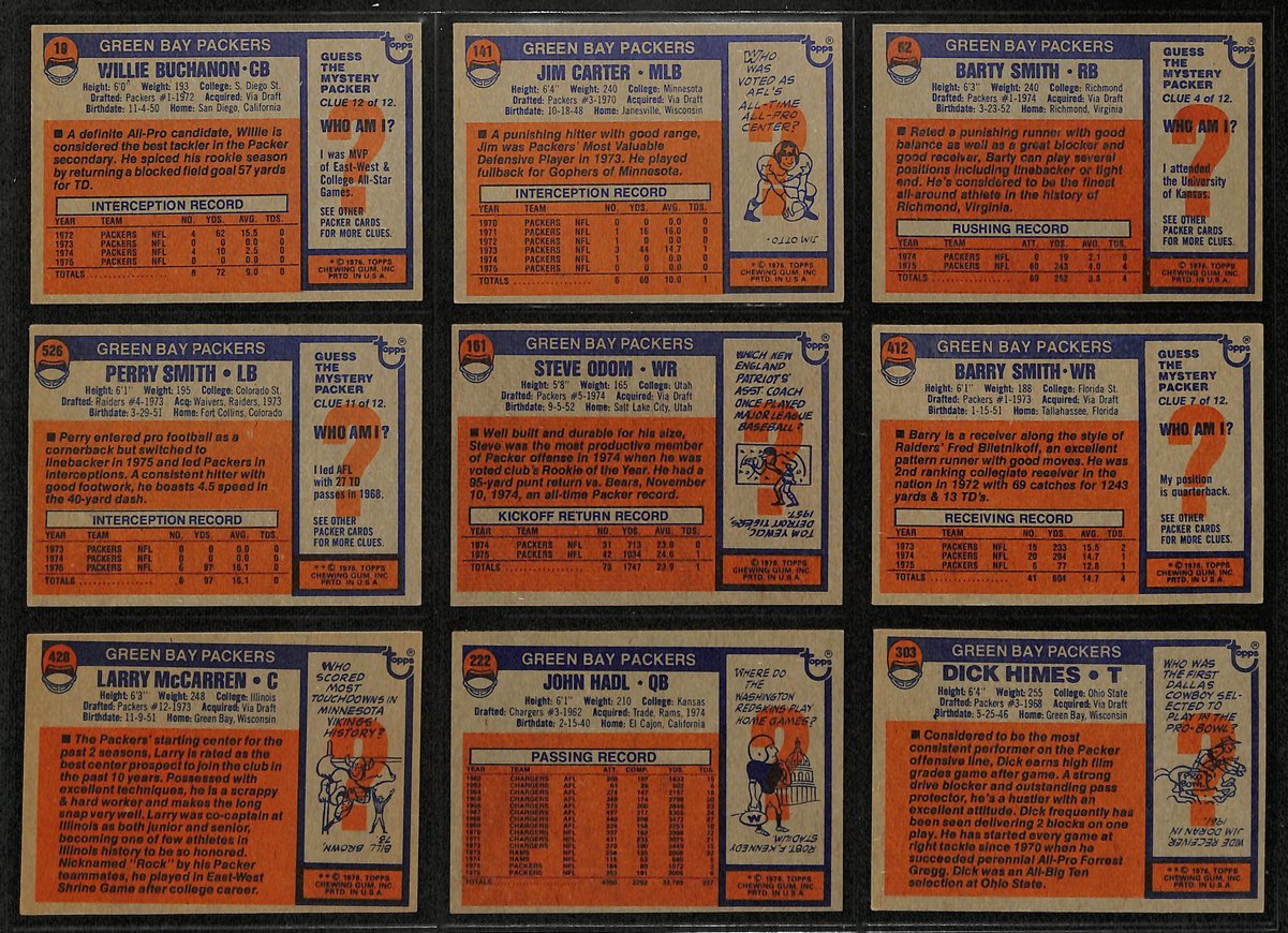 1976 TOPPS Football Cards Green Bay Packers Complete Team Set (25) 200327