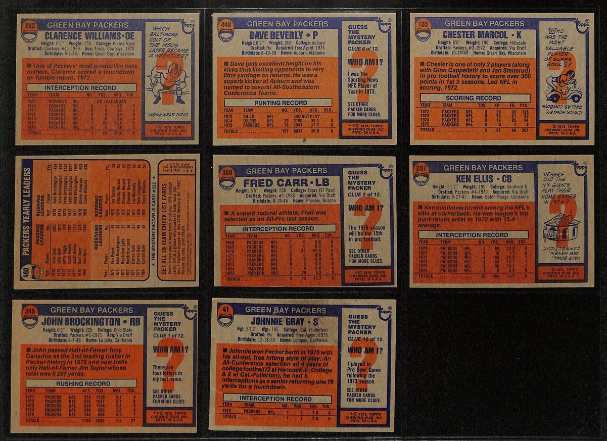1976 TOPPS Football Cards Green Bay Packers Complete Team Set (25) 200327