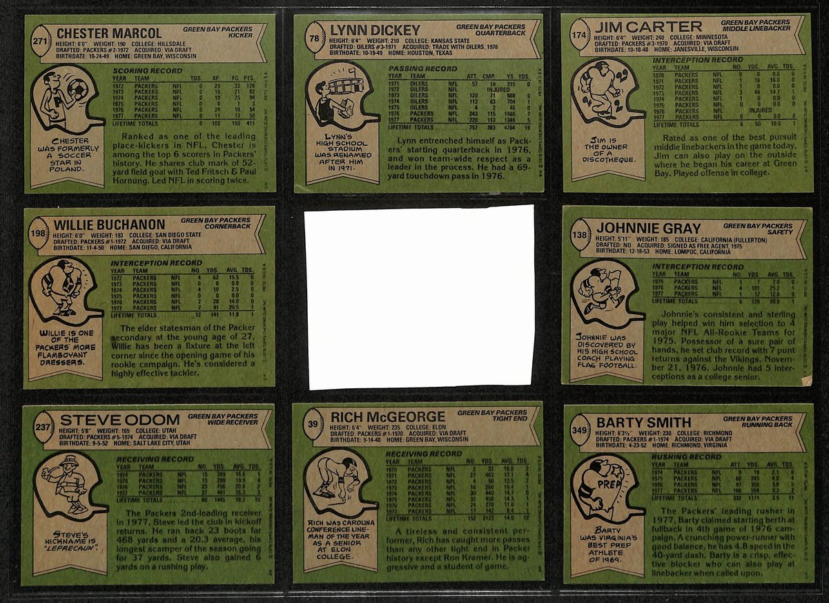 1978 TOPPS Football Cards Green Bay Packers Complete Team Set (11) 200329