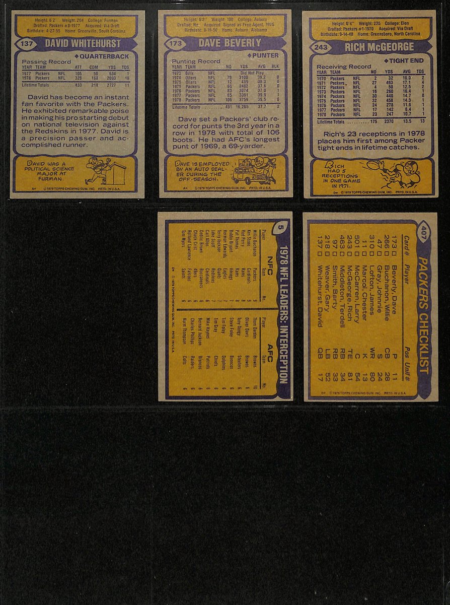 1979 TOPPS Football Cards Green Bay Packers Complete Team Set (13) 200330