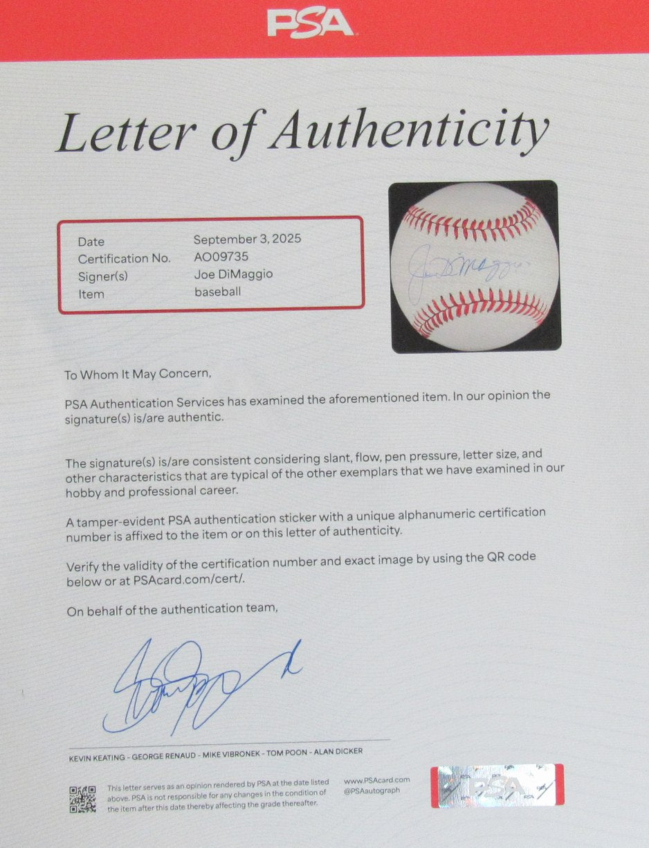 Joe DiMaggio HOF Signed/Autographed OAL Baseball NY Yankees PSA/DNA 200080