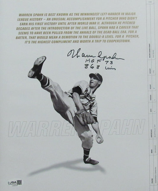 Warren Spahn HOF Signed/Inscribed 10x12 Book Photo Braves JSA 200119