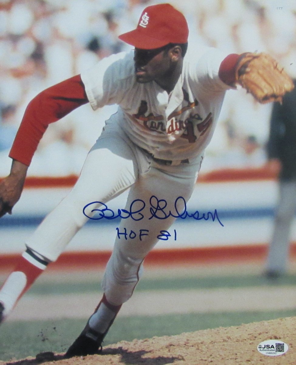 Bob Gibson HOF Signed/Inscribed 10x12 Book Photo Cardinals JSA 200120