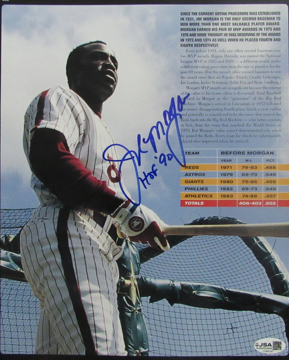 Joe Morgan HOF Signed/Inscribed 10x12 Book Photo Phillies JSA 200125