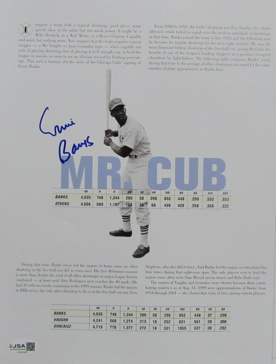 Ernie Banks HOF Signed/Autographed 10x12 Book Photo Cubs JSA 200128