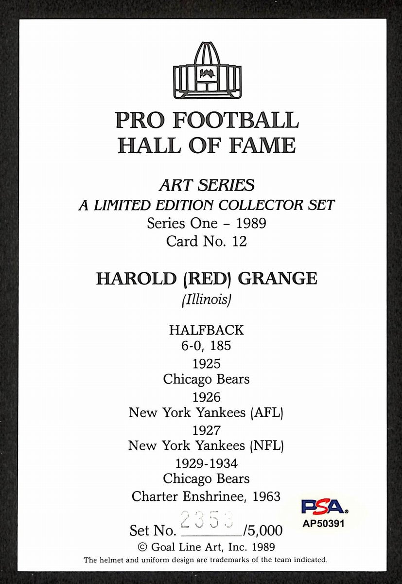 Harold (Red) Grange Signed 1989 GLAC/Goal Line Art Postcard Bears PSA/DNA 200338