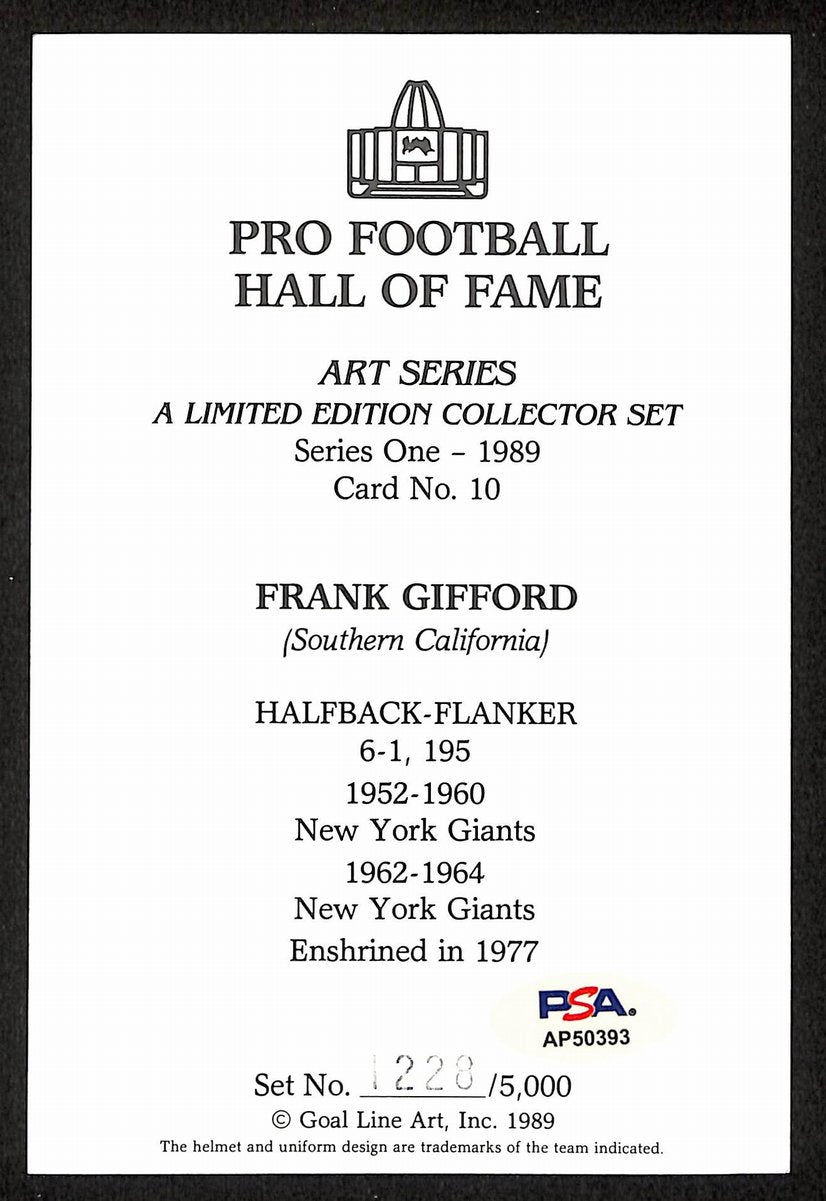 Frank Gifford Signed/Auto 1989 GLAC/Goal Line Art Postcard Giants PSA/DNA 200340