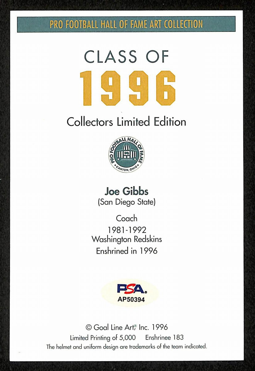 Joe Gibbs Signed/Auto 1996 GLAC/Goal Line Art Postcard Redskins PSA/DNA 200341
