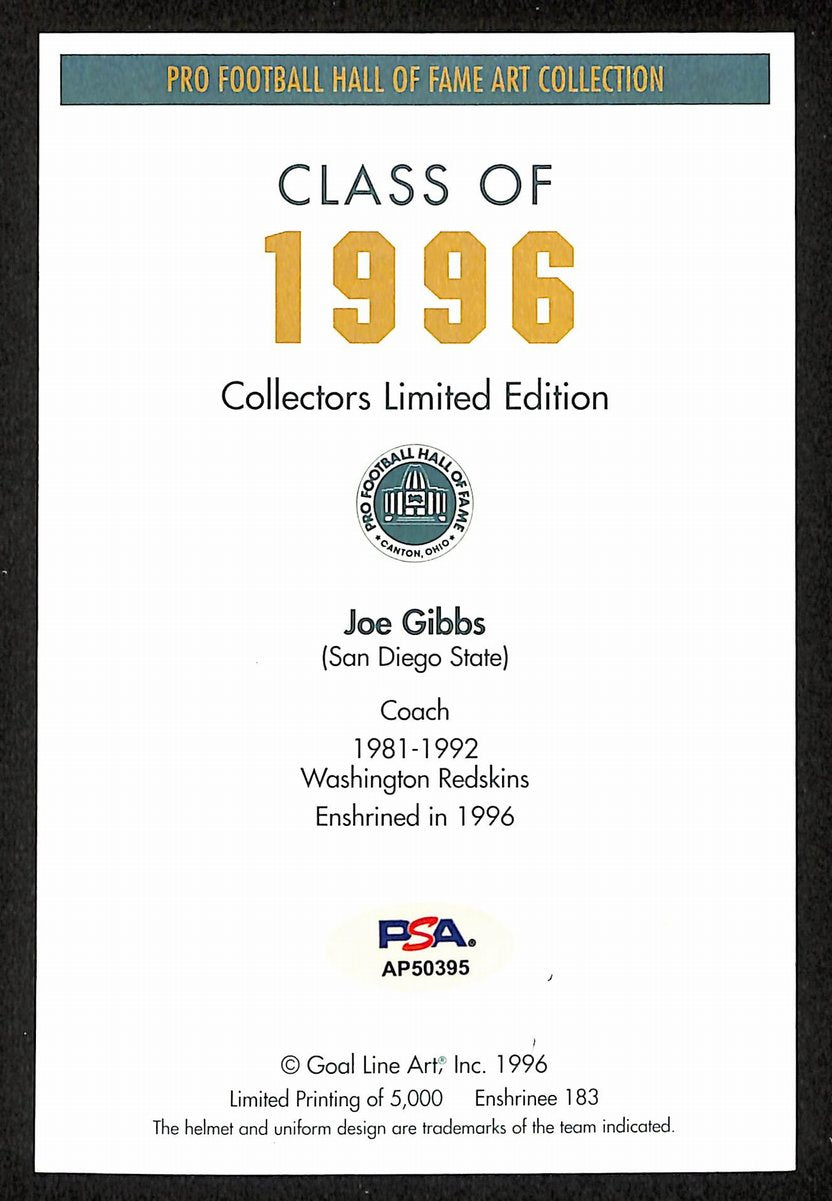 Joe Gibbs Signed/Auto 1996 GLAC/Goal Line Art Postcard Redskins PSA/DNA 200342