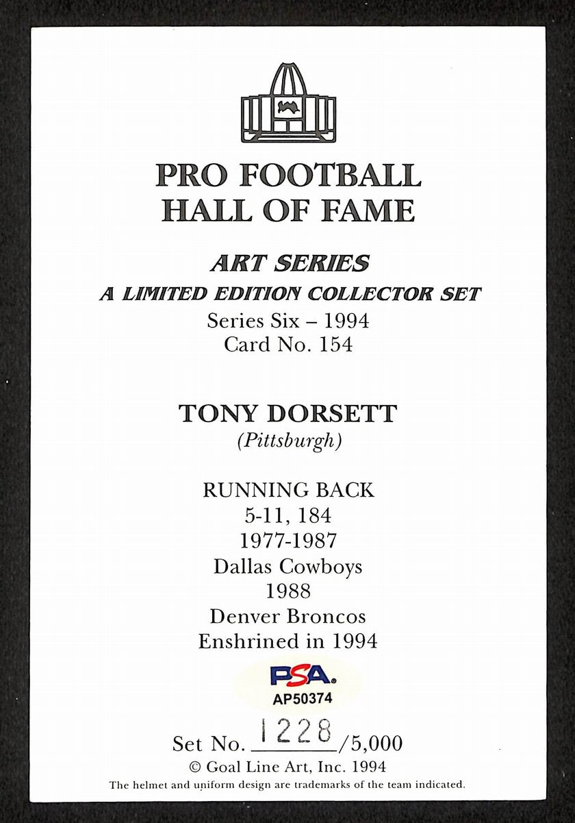 Tony Dorsett Signed 1994 GLAC/Goal Line Art Postcard Cowboys PSA/DNA 200344