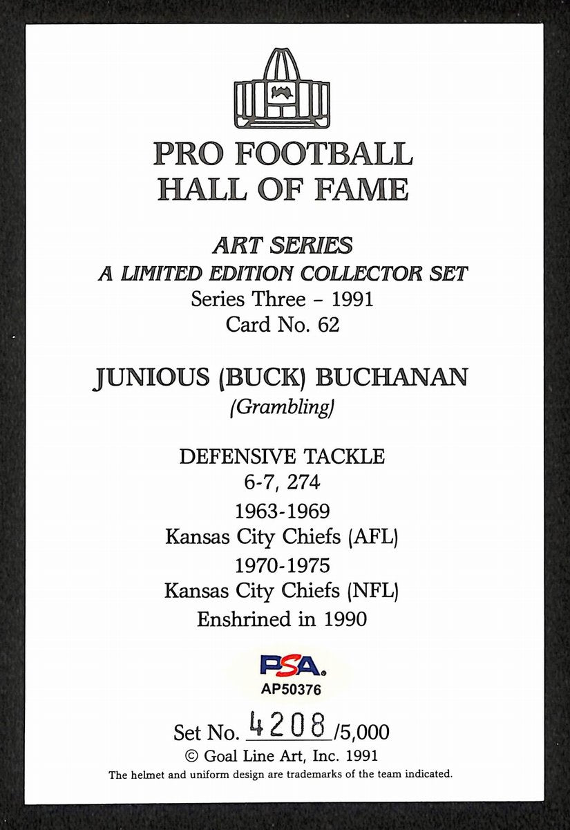 Buck Buchanan Signed/Auto 1991 GLAC/Goal Line Art Postcard Chiefs PSA/DNA 200346
