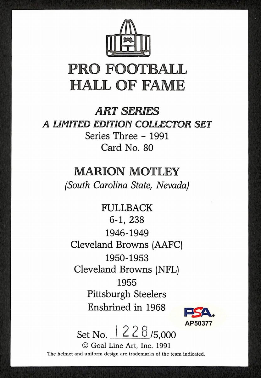 Marion Motley Signed 1991 GLAC/Goal Line Art Postcard Browns PSA/DNA 200347