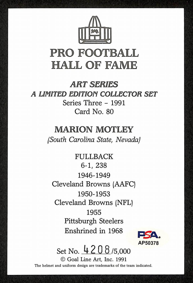 Marion Motley Signed 1991 GLAC/Goal Line Art Postcard Browns PSA/DNA 200348