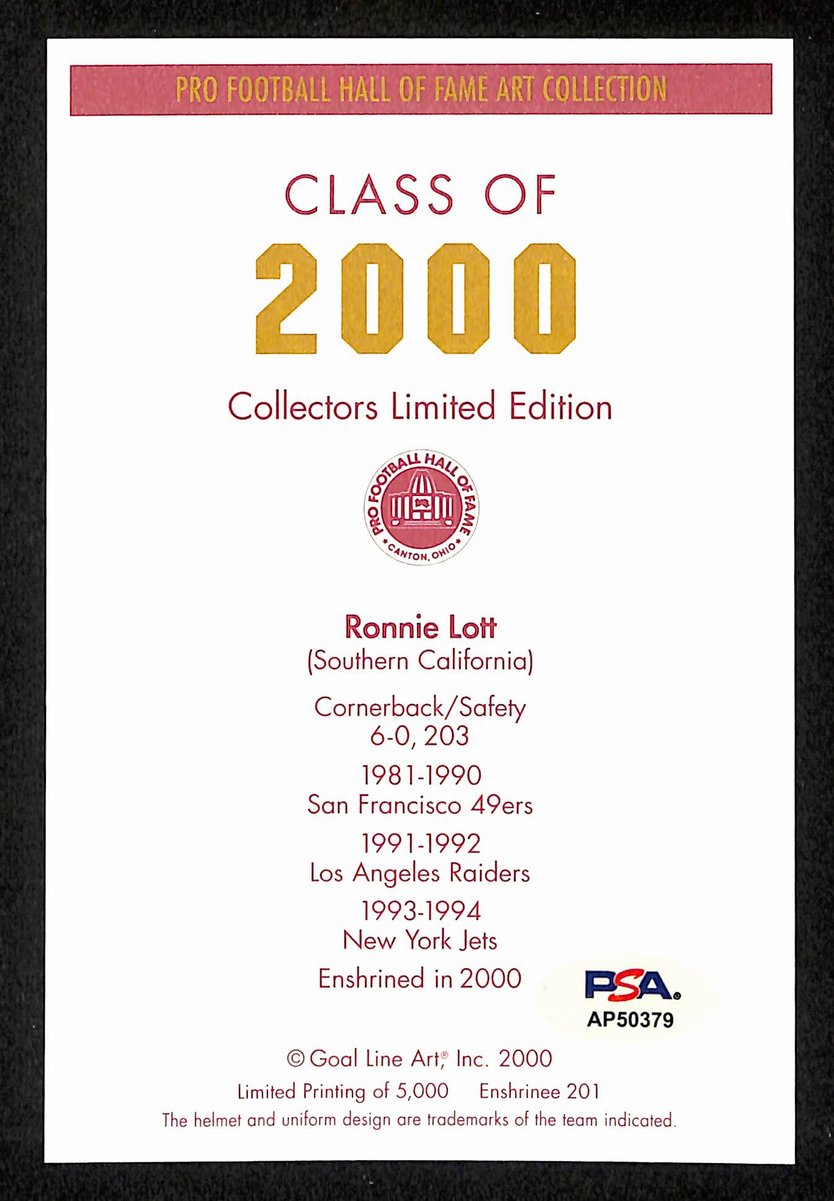 Ronnie Lott Signed/Auto 2000 GLAC/Goal Line Art Postcard 49ers PSA/DNA 200349