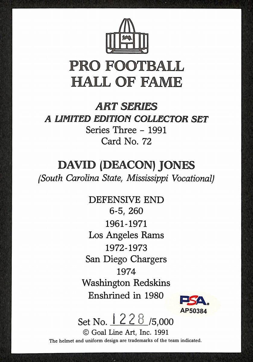 Deacon Jones Signed 1991 GLAC/Goal Line Art Postcard Rams PSA/DNA 200354