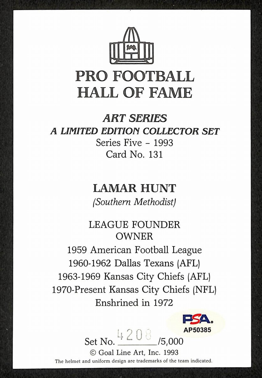 Lamar Hunt Signed/Auto 1993 GLAC/Goal Line Art Postcard Chiefs PSA/DNA 200355