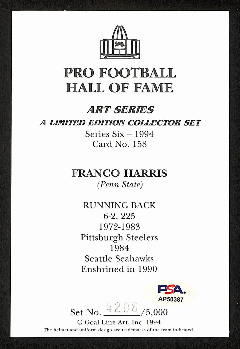Franco Harris Signed 1994 GLAC/Goal Line Art Postcard Steelers PSA/DNA 200357