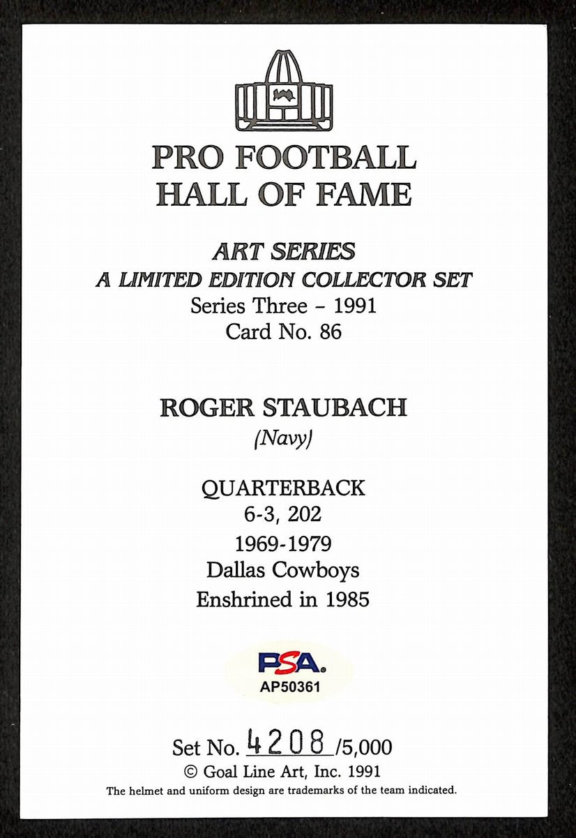 Roger Staubach Signed 1991 GLAC/Goal Line Art Postcard Cowboys PSA/DNA 200364