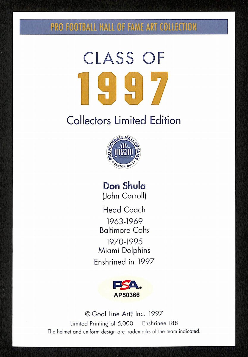 Don Shula Signed/Inscr 1997 GLAC/Goal Line Art Postcard Dolphins PSA/DNA 200369