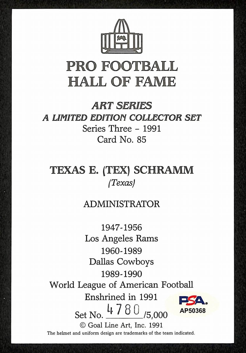 Tex Schramm Signed 1991 GLAC/Goal Line Art Postcard Cowboys PSA/DNA 200371