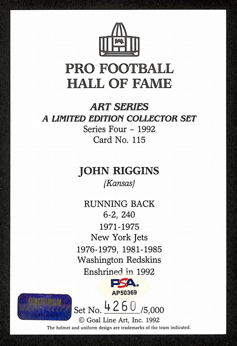 John Riggins Signed/Ins 1992 GLAC/Goal Line Art Postcard Redskins PSA/DNA 200372
