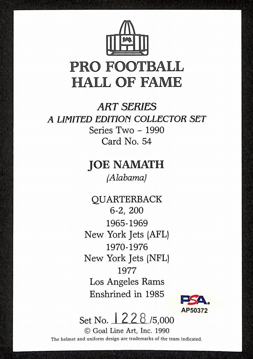 Joe Namath Signed/Auto 1990 GLAC/Goal Line Art Postcard NY Jets PSA/DNA 200375