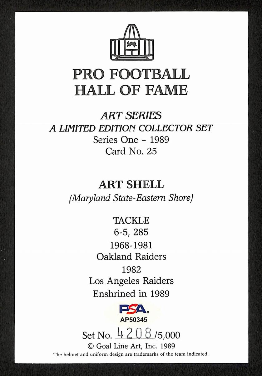 Art Shell Signed/Auto 1989 GLAC/Goal Line Art Postcard Raiders PSA/DNA 200377