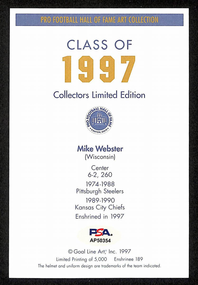 Mike Webster Signed 1997 GLAC/Goal Line Art Postcard Steelers PSA/DNA 200386