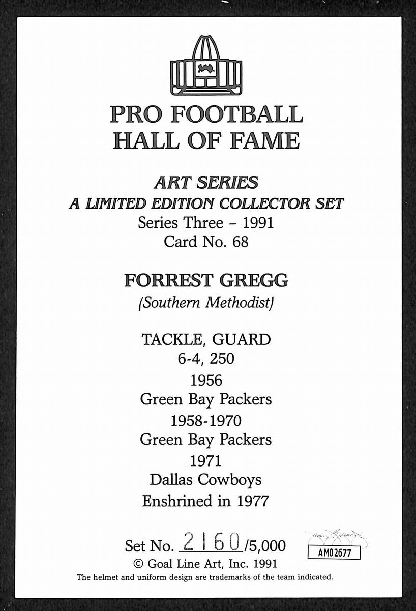 Forrest Greggg Signed/Auto 1991 GLAC/Goal Line Art Postcard Packers JSA 199699