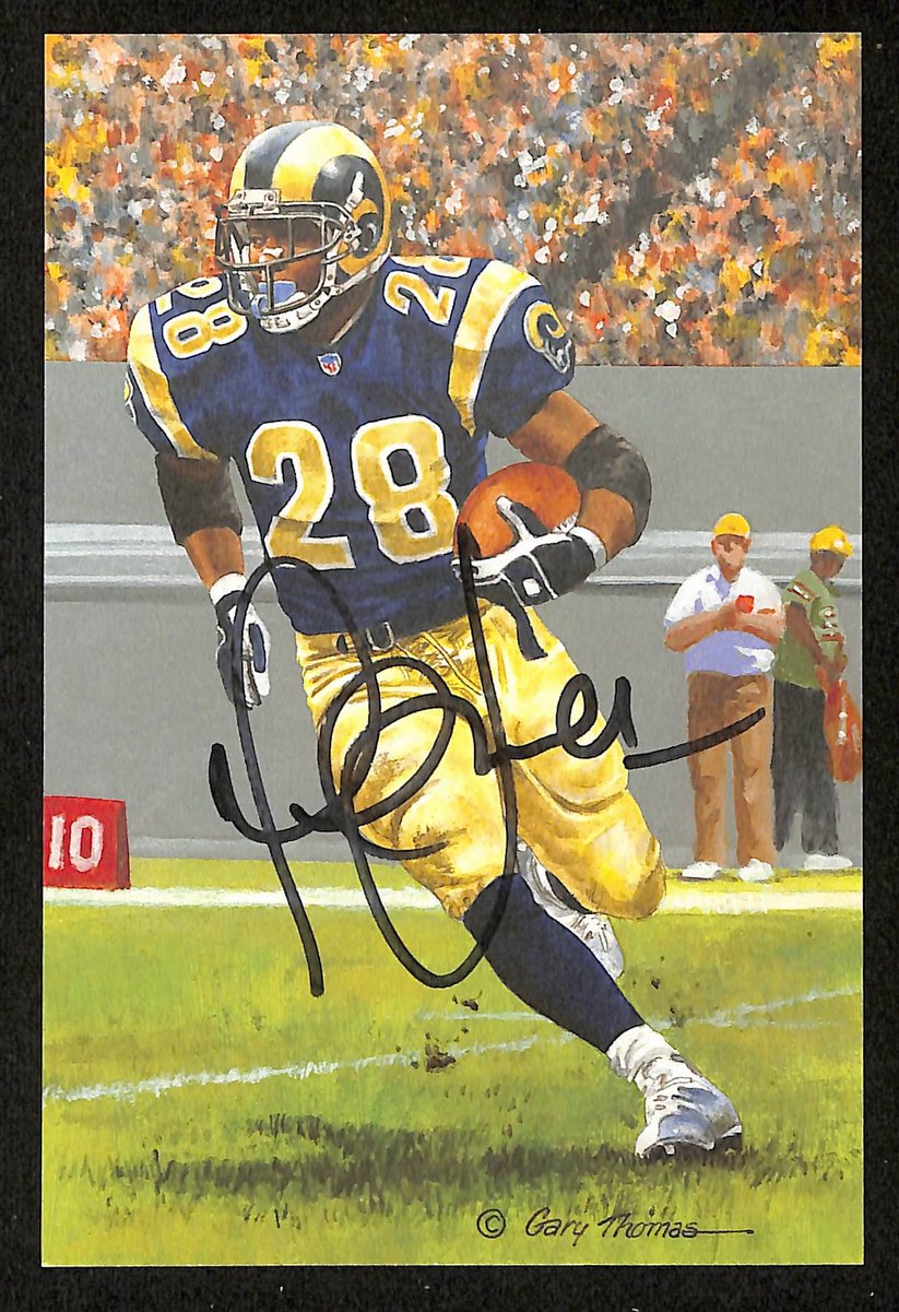 Marshall Faulk Signed/Auto 2011 GLAC/Goal Line Art Postcard LA Rams JSA 200289