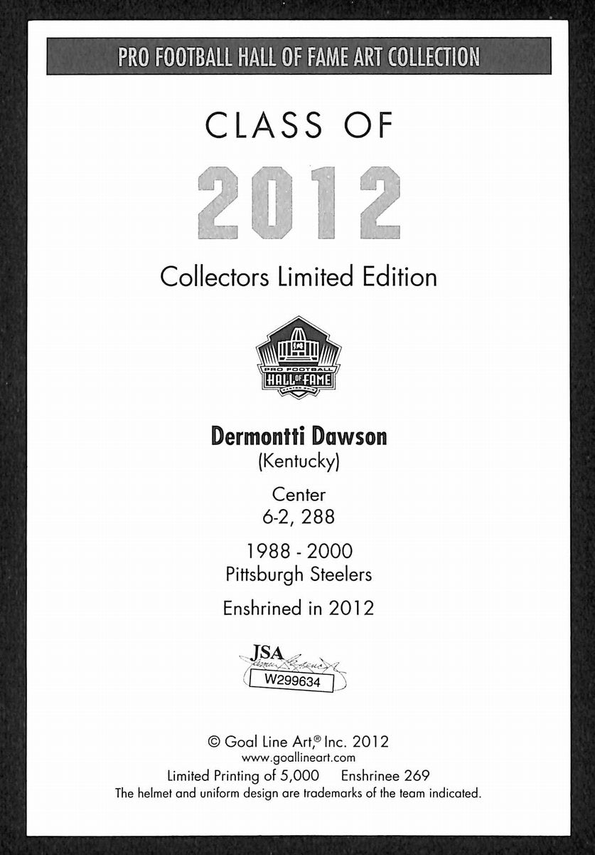 Dermontti Dawson Signed/Ins 2012 GLAC/Goal Line Art Postcard Steelers JSA 200292