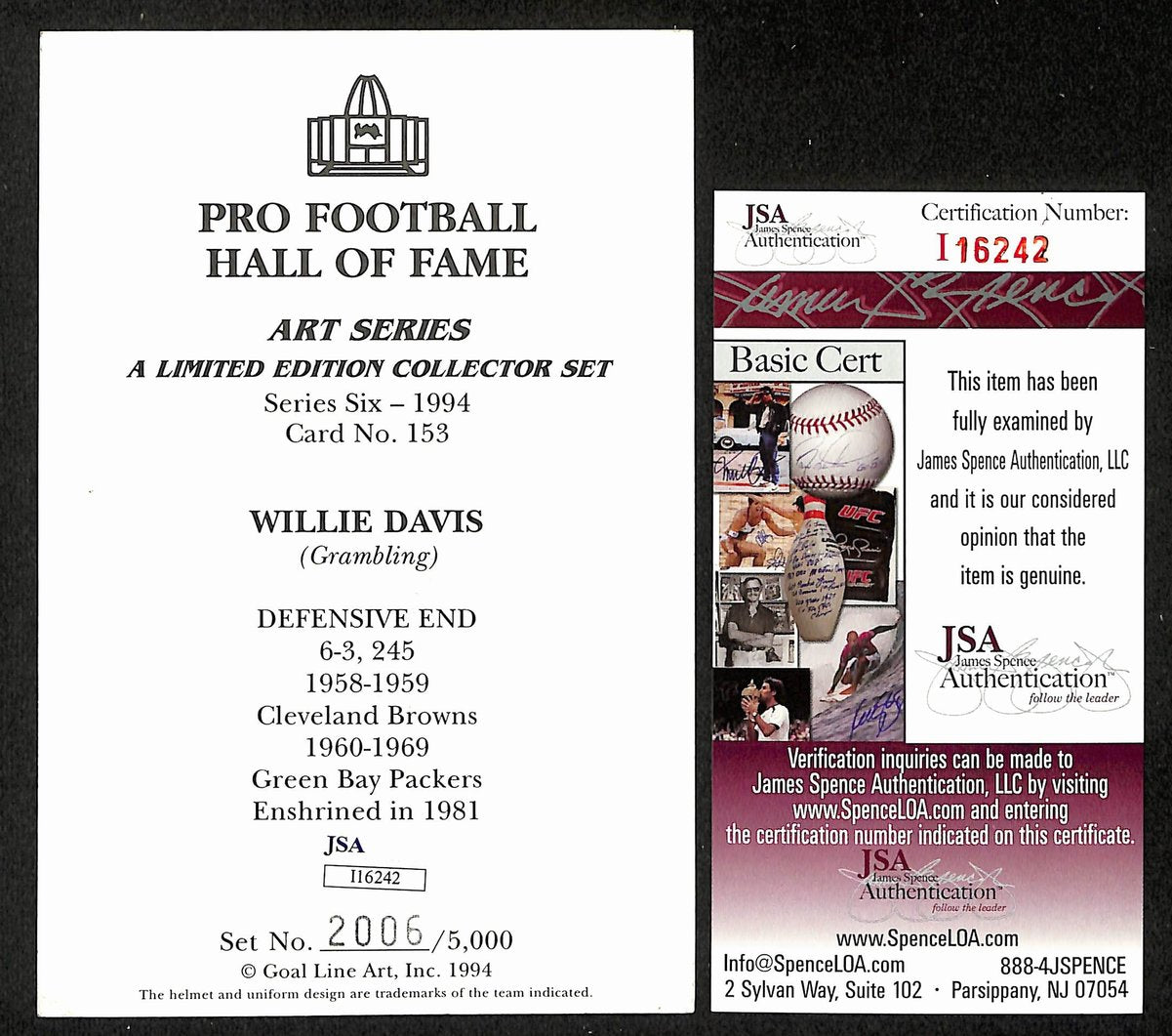 Willie Davis Signed/Inscr 1994 GLAC/Goal Line Art Postcard Packers JSA 200293