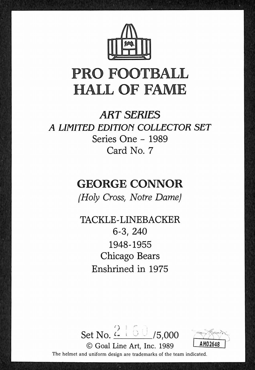 George Connor Signed/Auto 1989 GLAC/Goal Line Art Postcard Bears JSA 200294