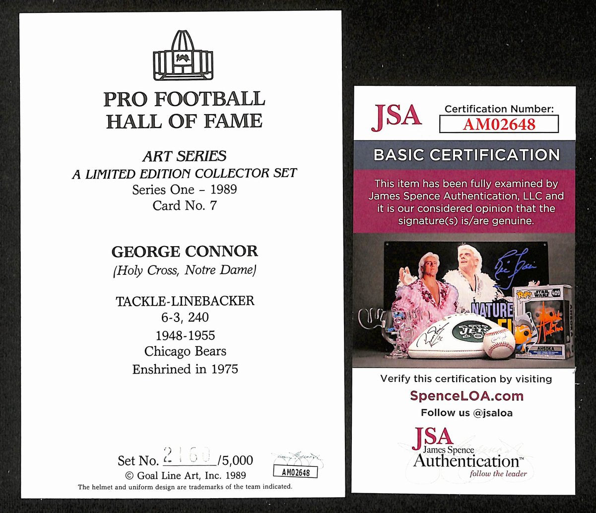 George Connor Signed/Auto 1989 GLAC/Goal Line Art Postcard Bears JSA 200294