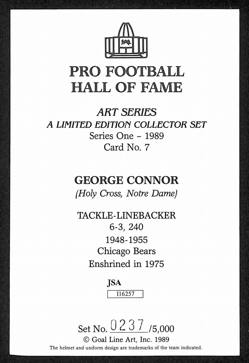 George Connor Signed/Auto 1989 GLAC/Goal Line Art Postcard Bears JSA 200295