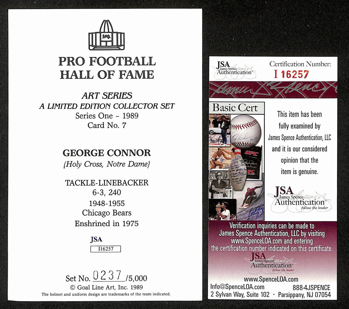 George Connor Signed/Auto 1989 GLAC/Goal Line Art Postcard Bears JSA 200295