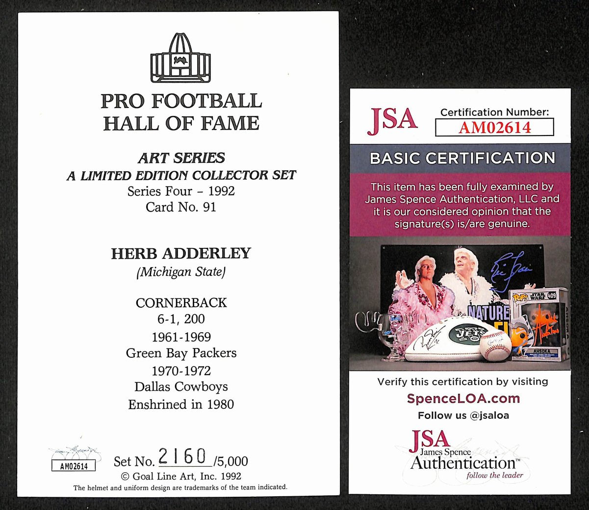 Herb Adderley Signed/Auto 1992 GLAC/Goal Line Art Postcard Packers JSA 200298