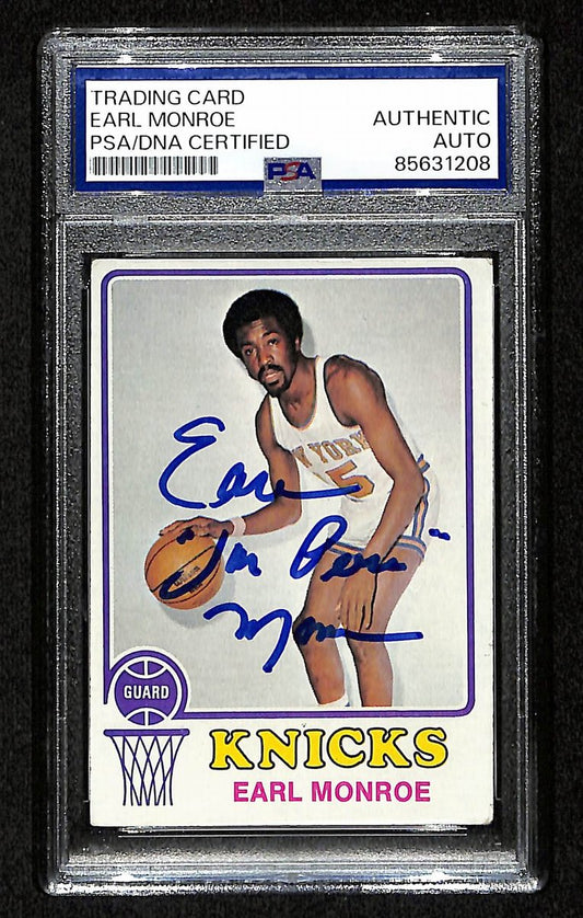 Earl Monroe HOF Signed/Auto 1973-74 TOPPS Card #142 Knicks PSA/DNA 200419