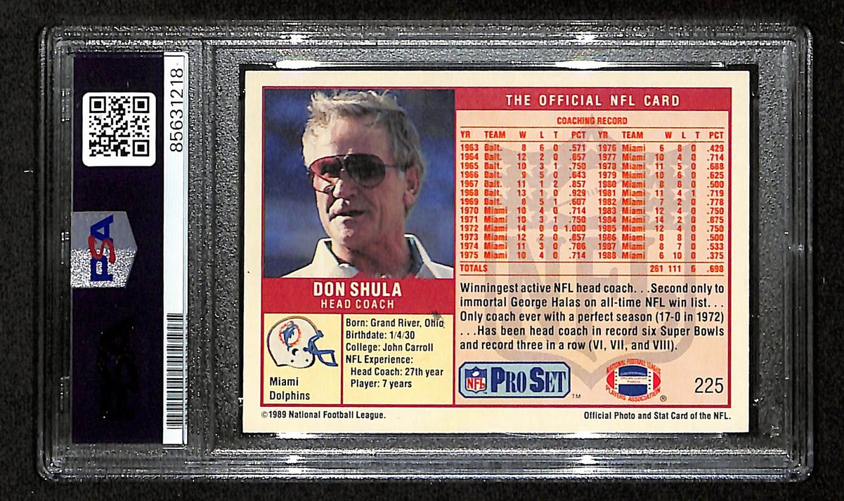 Don Shula HOF Signed/Auto 1989 Pro Set Card #225 Dolphins PSA/DNA 200424