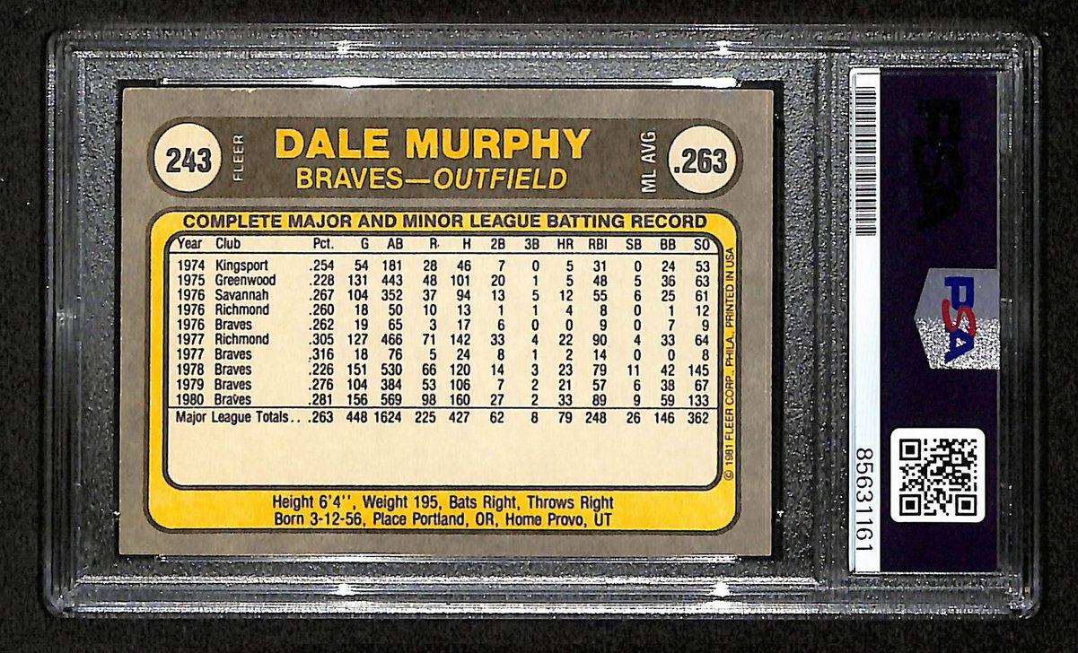 Dale Murphy Signed/Auto 1981 Fleer Card #263 Atlanta Braves PSA/DNA 200426