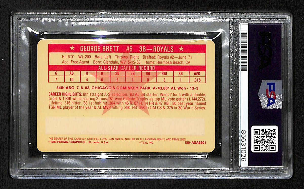 George Brett HOF Signed/Auto 1983 Perma-Graphics Card Royals PSA/DNA 200430